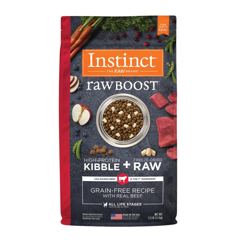 Instinct Raw Boost, Natural Dry Dog Food with Freeze Dried Pieces, High Protein, Grain Free Recipe - Real Beef, 3.5 lb. Bag