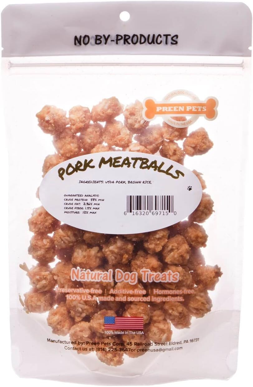 Preen Pets Pork Meatballs Dog Treats (1lb)