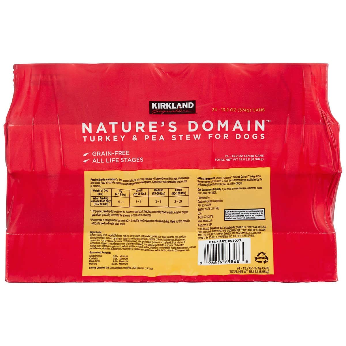 24 (13.2 Oz Each) Cans Natures Domain Kirkland Turkey and Pea Stew Dog Food
