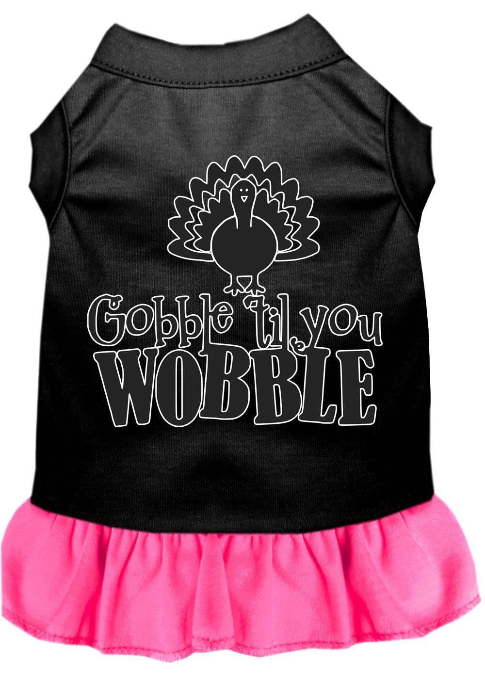 Thanksgiving Pet Dog & Cat Dress Screen Printed, "Gobble Til You Wobble" Black W/Light Pink XL (14-20 lbs.)