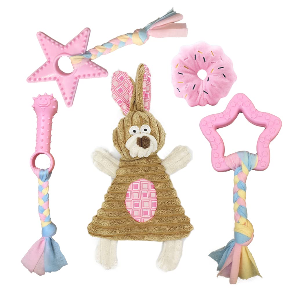 Volacopets Puppy Toys For Teething, Puppy Chew Toys For Small Dogs, Crinkle Dog Toys Small Breed Boredom And Stimulating, Dog Toys For Small Dogs, Pink, 5-Pack