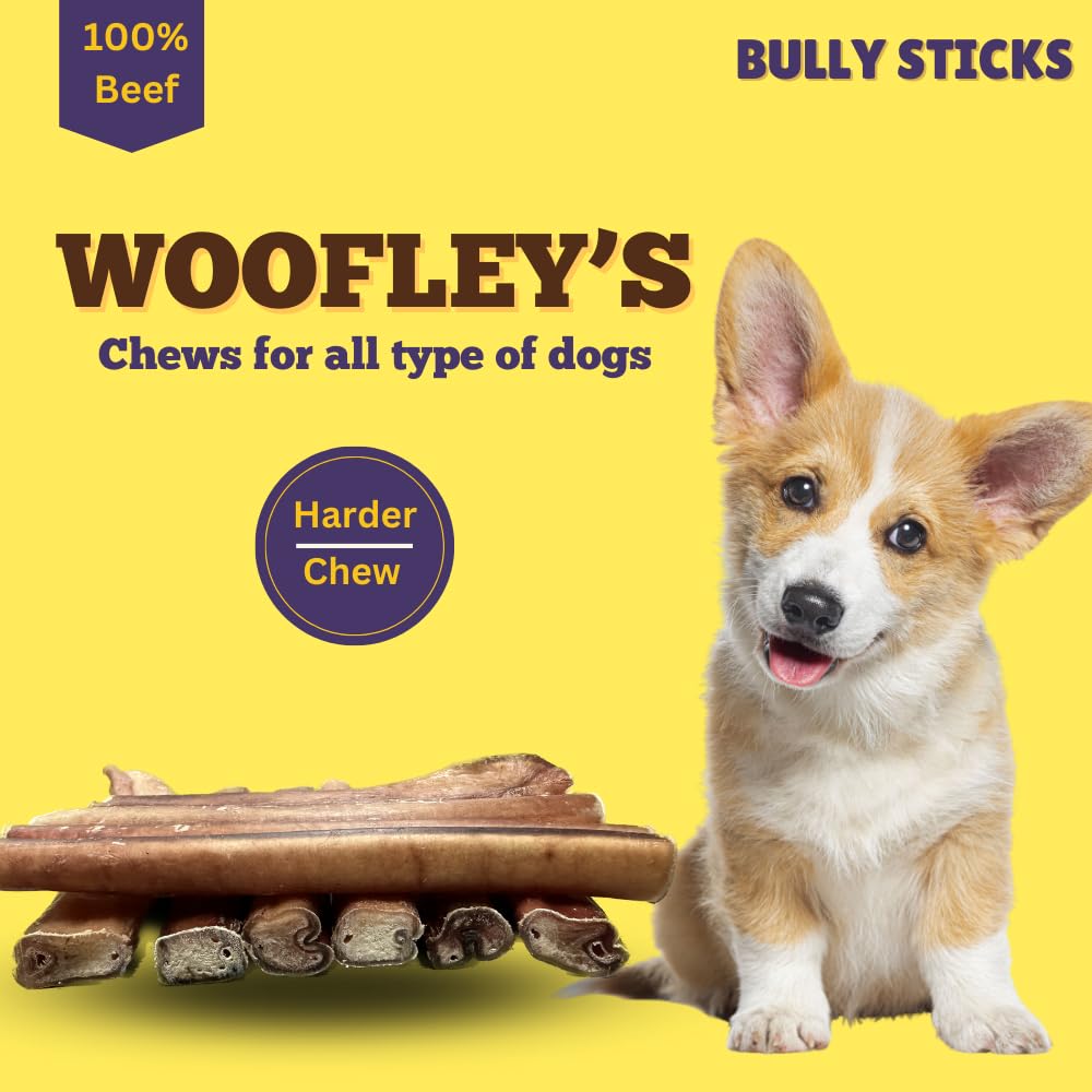 Woofley's 6" Jumbo Thick Buffalo Bully Sticks - 18 Count Long Lasting Dog Chews, 1 Ounce Each