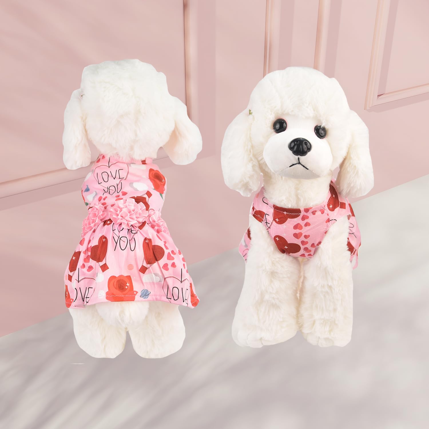 Muyaopet Pink Dog Dress Dog Pet Cat Valentines Clothes Outfit Flower Tutu Skirt Dresses For Small Dogs Cat Girl(I Love You, L)