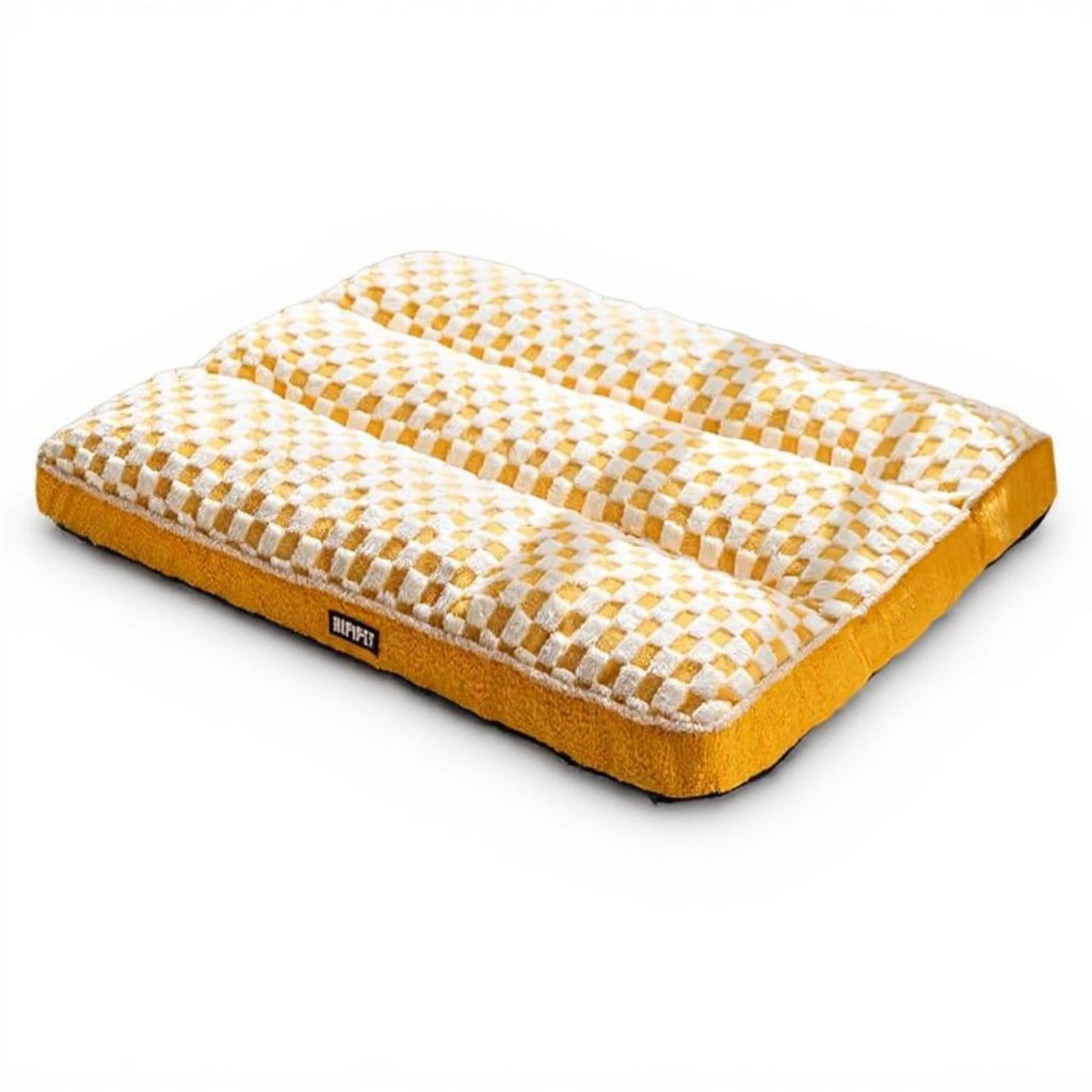 HEAVENGLOW Dog Bed Orthopedic cleanable Sofa Winter Warm Mat for Large Dogs Checkerboard Yellow 80x60x65cm