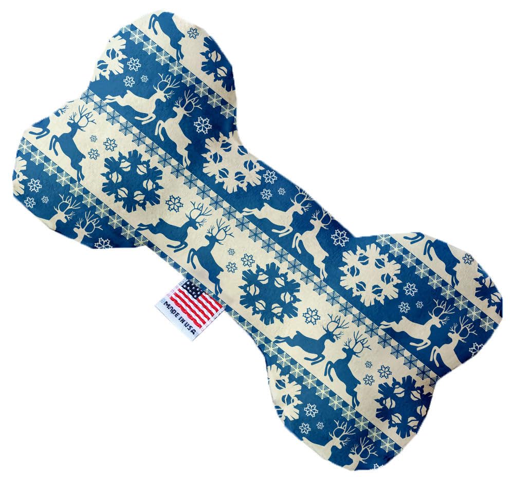 Pet and Dog Plush Heart or Bone Toy, "Winter Wonderland Group" (Available in different sizes, and 10 different patterns!) Blue Reindeer 6" Plush Bone