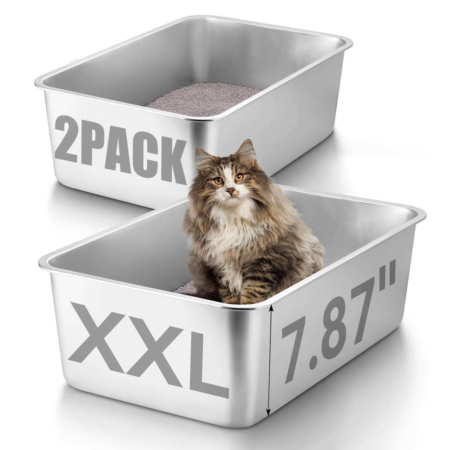 Goldenkey 2 Pack 23.6X 15.7X 8 Extra Deep & Large Stainless Steel Cat Litter Box With High Sides