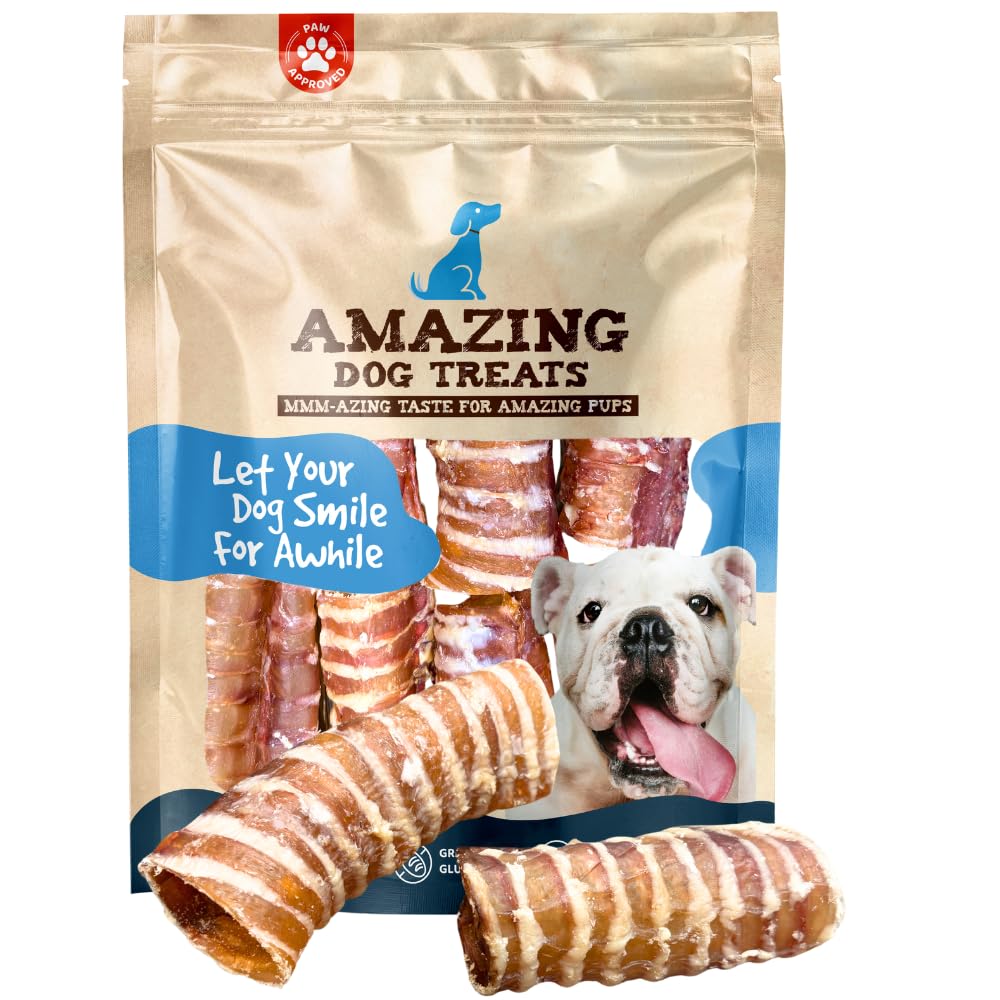 Amazing Dog Treats - Beef Trachea Rings (3-4 Inch, 12 Count) -Premium Dog Chews- Great for Small Size Dogs - Excellent Source of