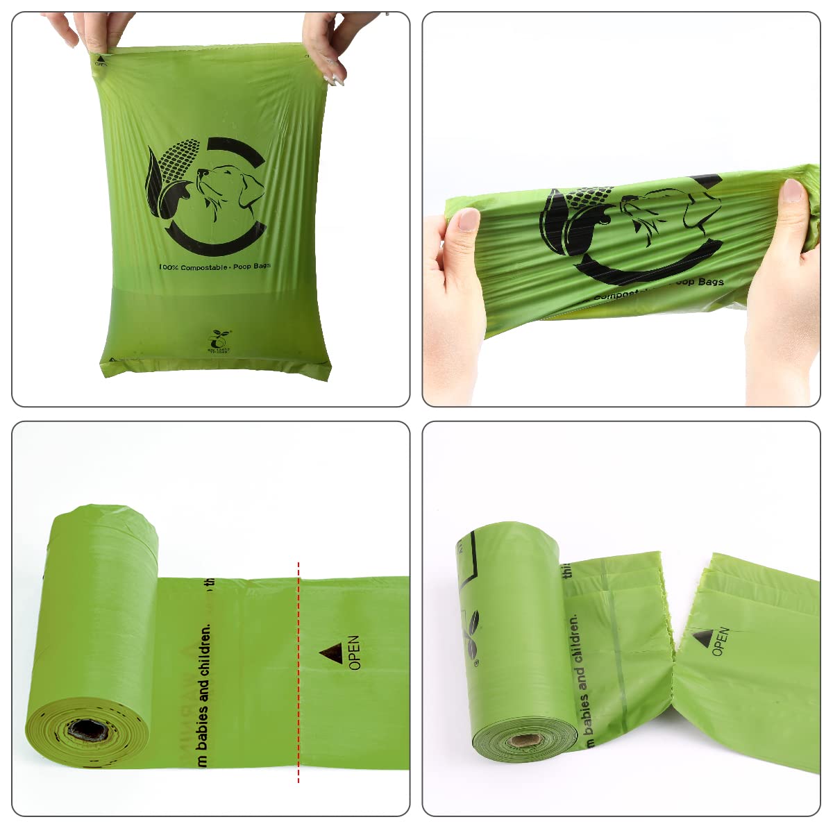 Certified Compostable Dog Poop Bags, 270 Count Eco Friendly And Leakproof Dog Waste Bags, Easy Open 100% Compostable Forest Green Poop Bag For Dog, 15 Doggy Bags Per Roll (18 Rolls)