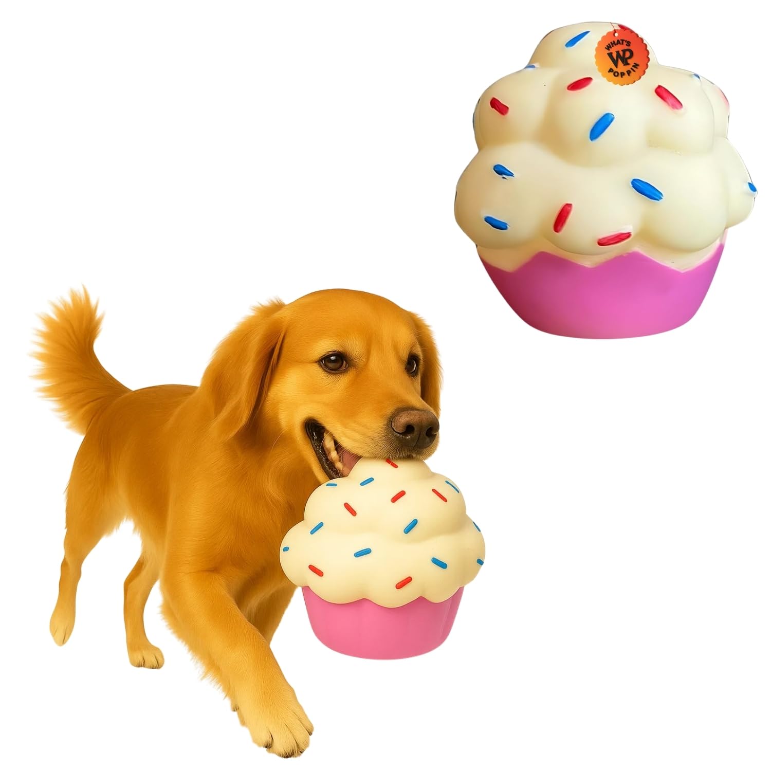 WhatS Poppin Muffin Cup Squeaky Dog Toy | Colorful Cupcake Design With Sprinkles | Soft Rubber Chew Toy For Small & Medium Dogs