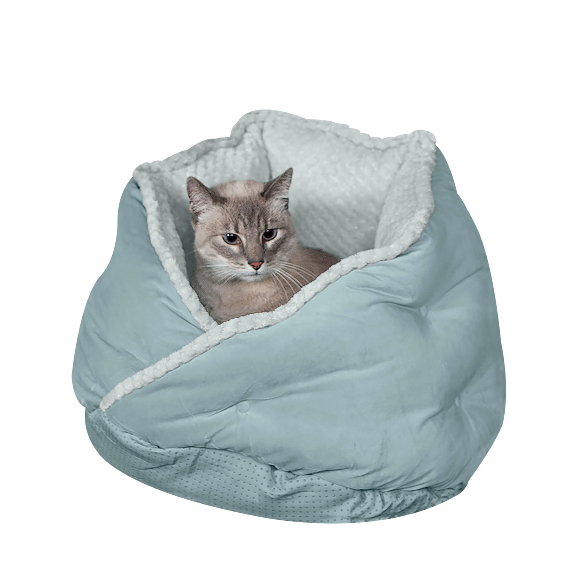 Furhaven 18 Round Pet Bed for Indoor Cats & Small Dogs, 100% Washable, For Pets Up to 14 lbs - Minky Plush & Velvet Hug Bed - Aq