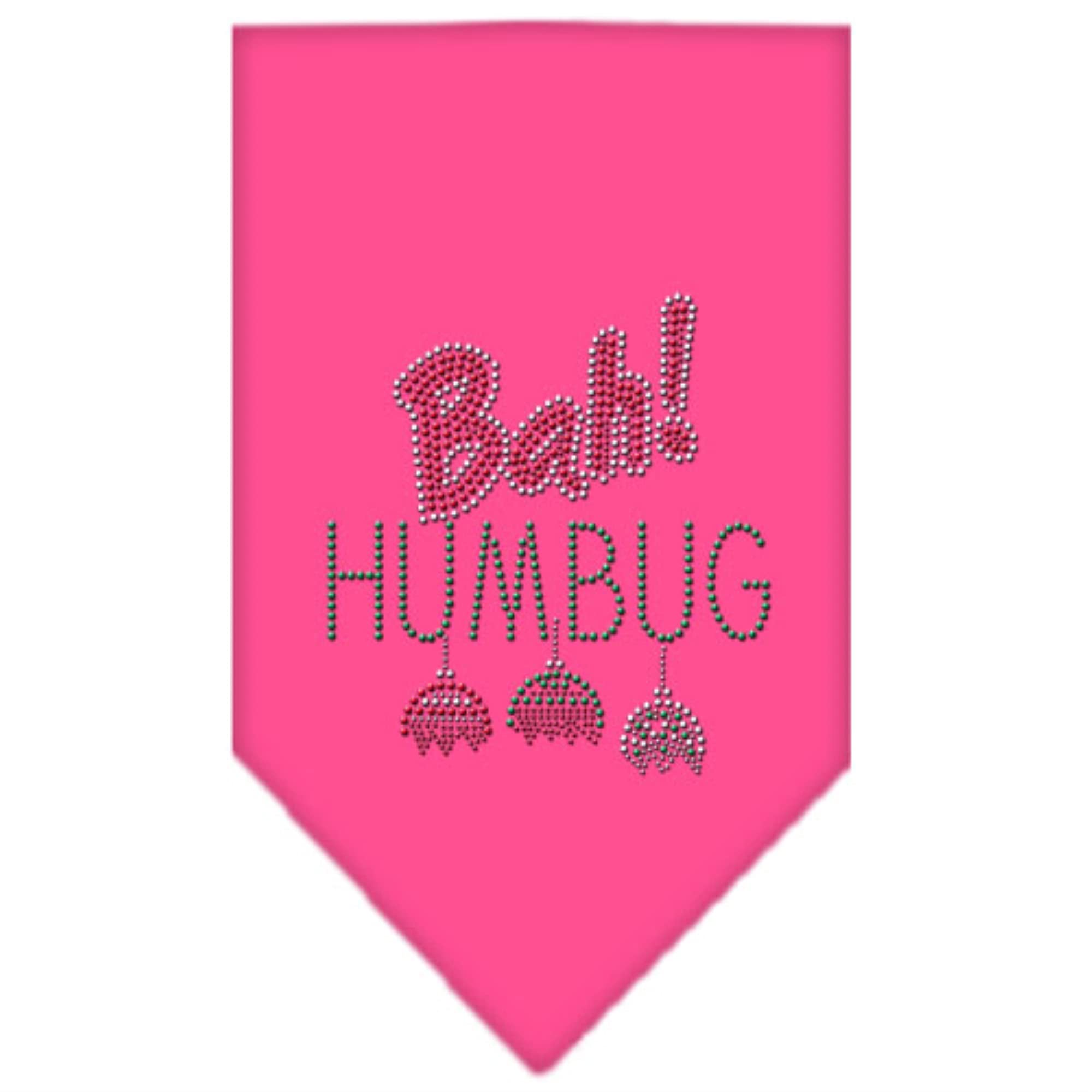 Christmas Pet and Dog Bandana Rhinestone, "Bah Humbug" Bright Pink Small