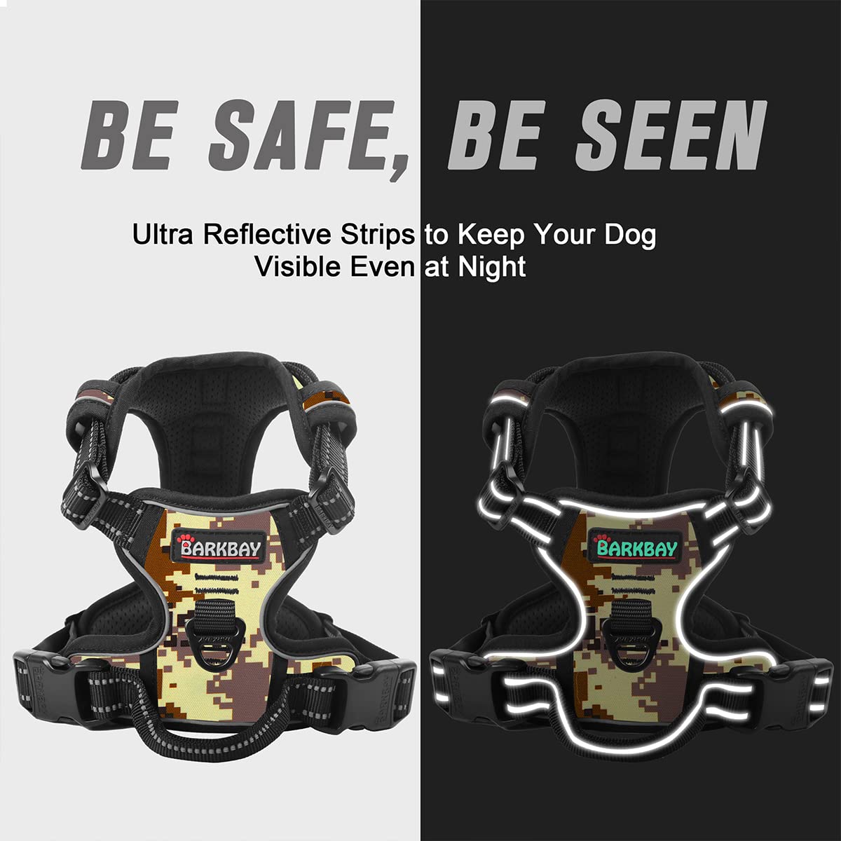 Barkbay No Pull Dog Harness Front Clip Heavy Duty Reflective Easy Control Handle For Large Dog Walking(Desert Camo,M)