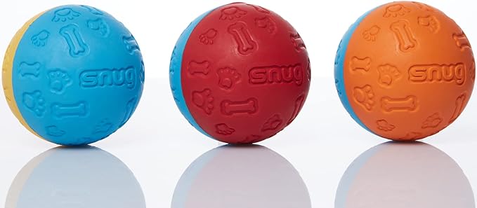 Snug Rubber Dog Balls - Virtually Indestructible - Tennis Ball Size (2.5 Inch) - 3 Pack for Small & Medium Dogs - Original