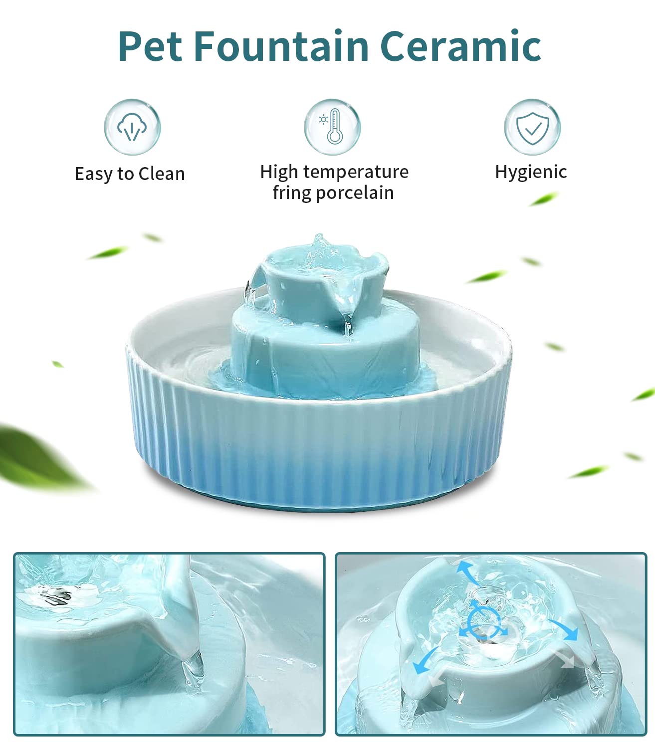 NautyPaws Ceramic Cat Water Fountain, Ceramic Pet Fountain, 2.1 L Drinking Fountains Bowl for Cats and Dogs with Replacement Fil