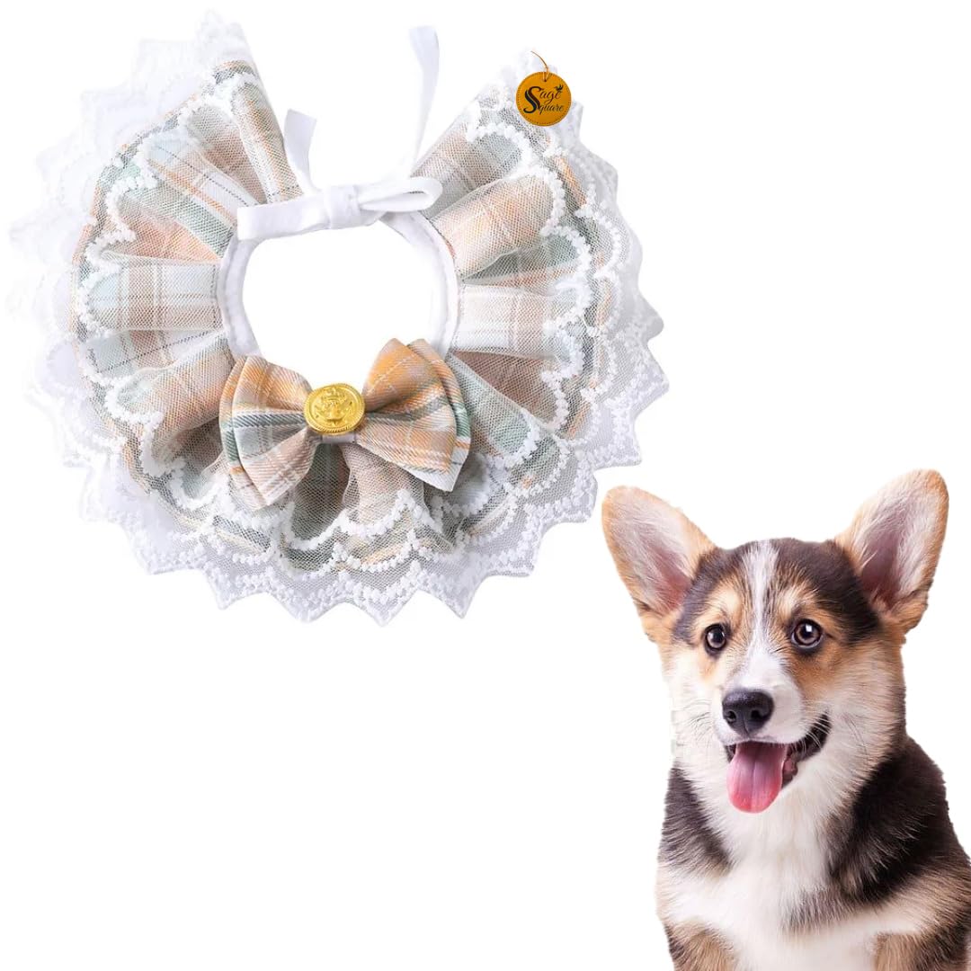 Sage Square Designer Dog Collar  Fancy Cloth Collar With Cute Bow  Ideal For Dog Parties, Pet Photoshoots, And Elegant Events 
