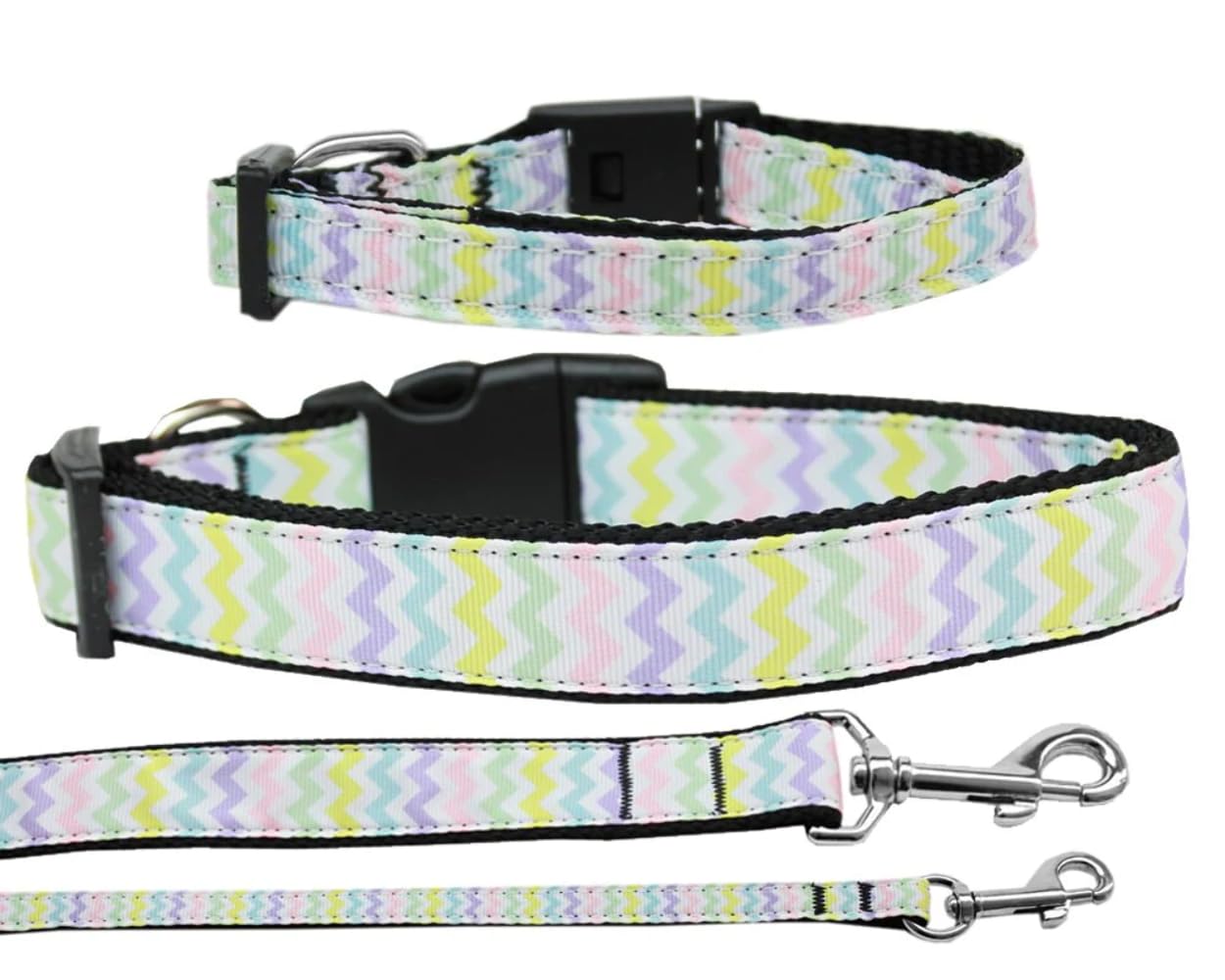 Pet Dog & Cat Nylon Collar or Leash, "Spring Chevron" 5/8" w x 6 ft. leash