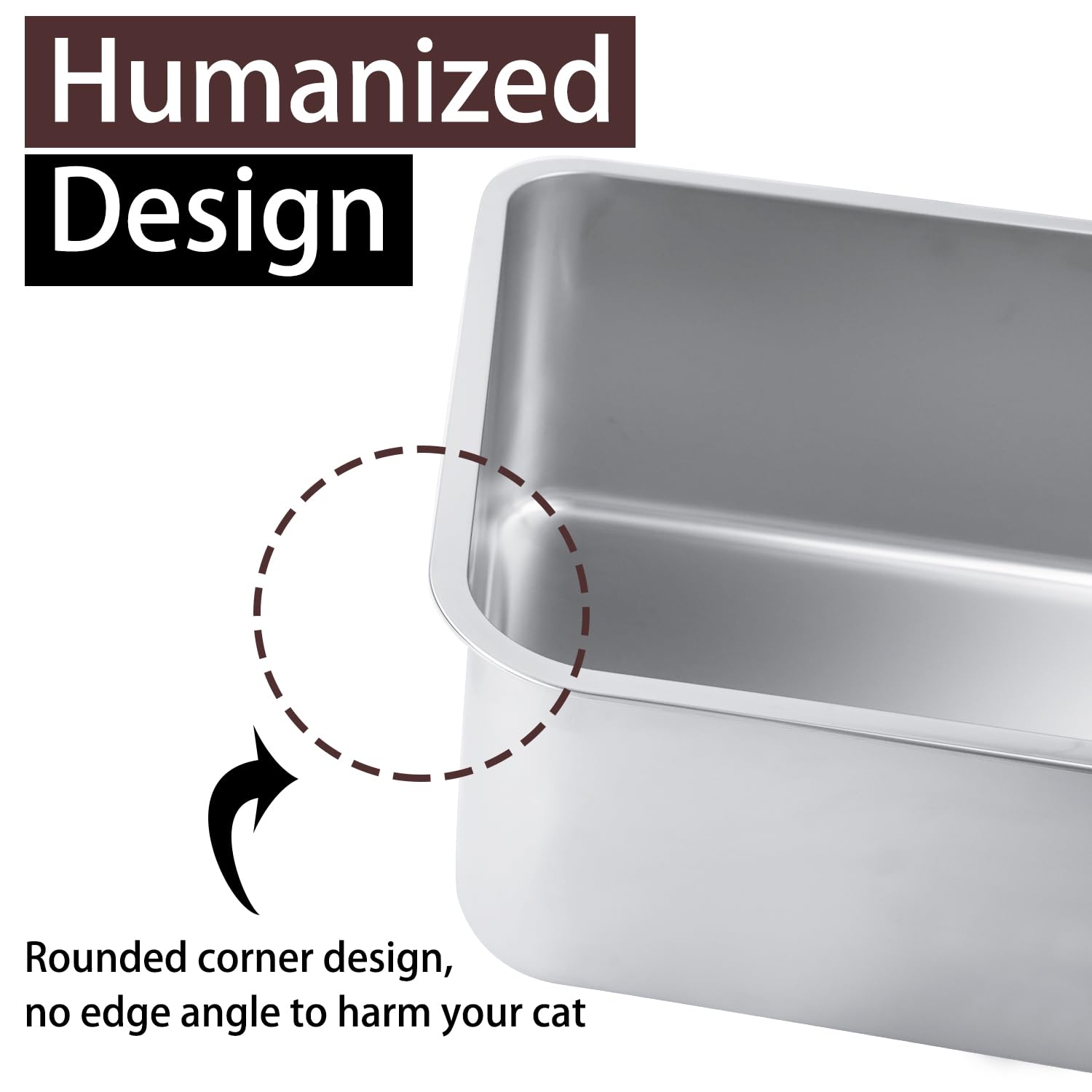 HNeekyr Stainless Steel Cat Litter Box for Adult Cats or Kitty/Kitten 23.6x15.8x8 Rust-Proof, High Side, Non Stick, No Smell, Ea