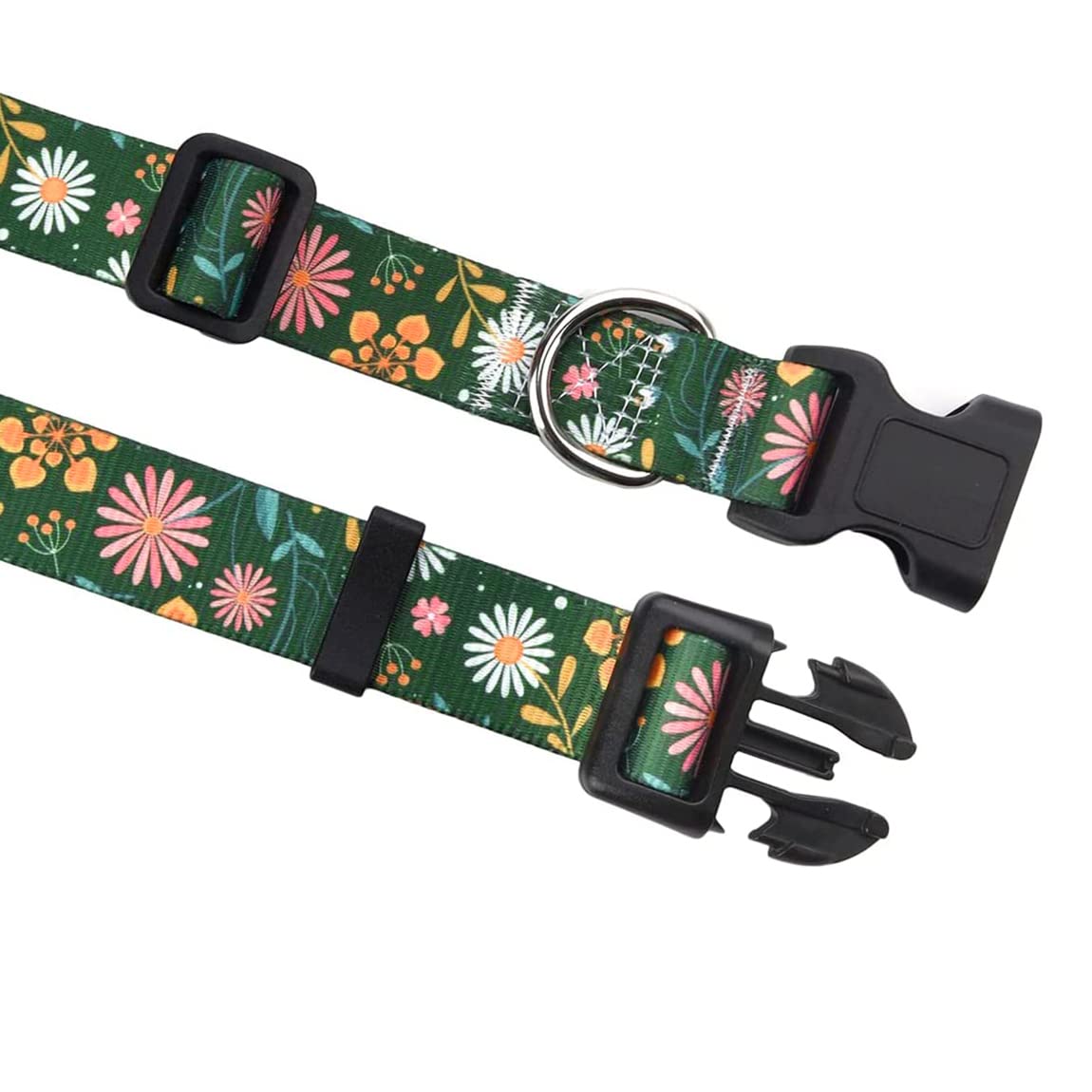 Mihqy Dog Collar And Leash Set With Bohemia Floral Tribal Geometric Patterns - Soft Ethnic Style Collar Adjustable For Small Medium Large Dogs(Dark Green Flower Set,S)