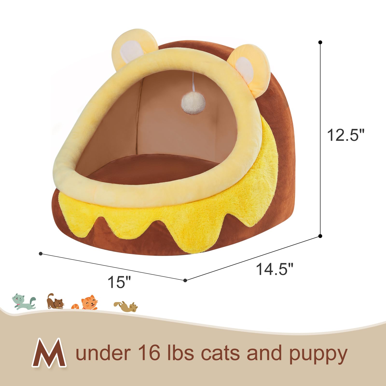 Jiupety Cute Cat Bed For Indoor Cats, Warm Soft Cave Fit For Cat Up To 16 Lb And Puppy, Honeypot, M