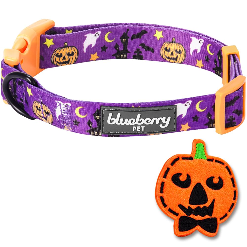 Blueberry Pet 8 Patterns Halloween Darkness Deserted Castle Designer Adjustable Dog Collar With Decoration, Small, Neck 12'-16'