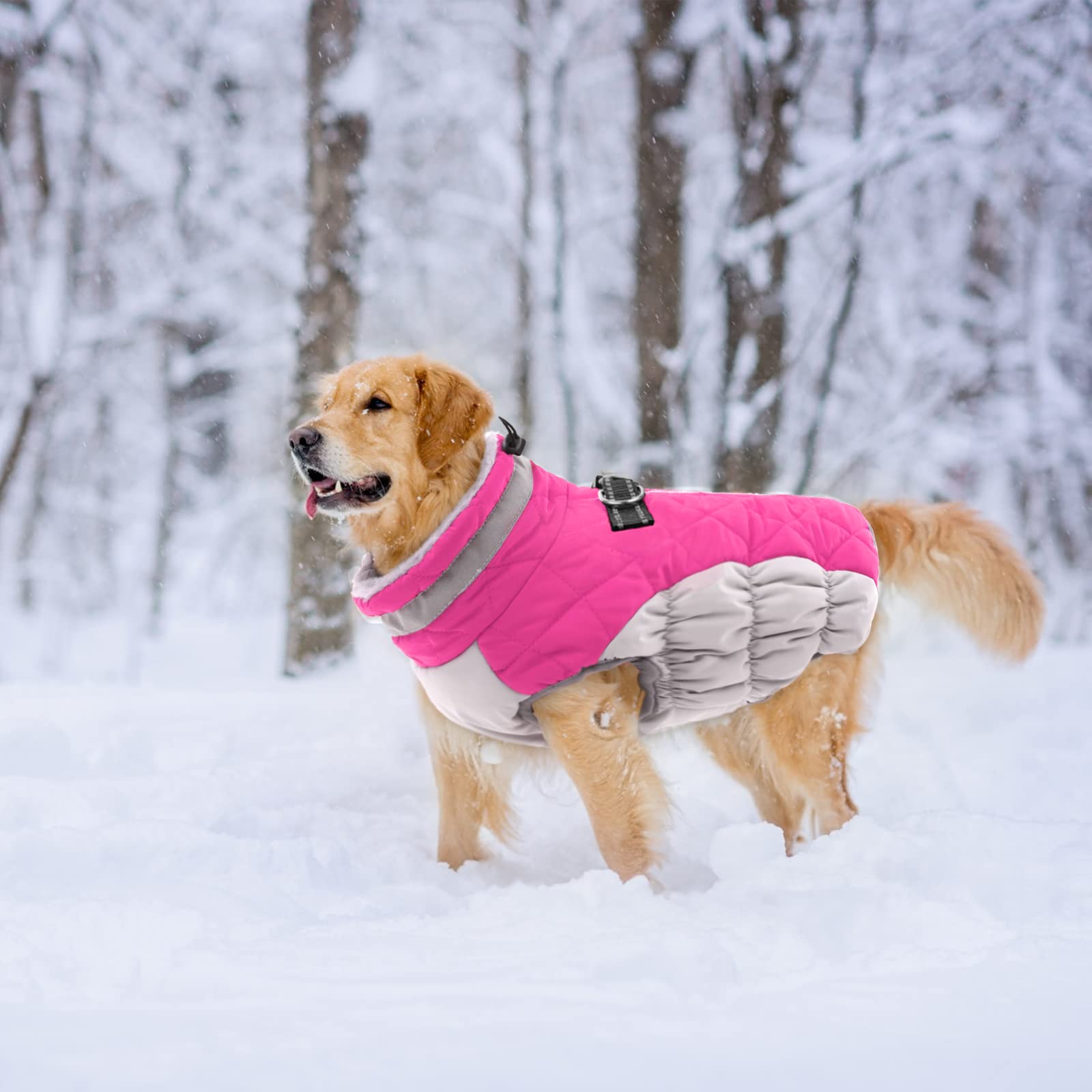 Lelepet Warm Dog Winter Coat Dog Coat Dog Jacket With Harness Reflective Dog Cold Weather Coats Windproof Waterproof Turtleneck