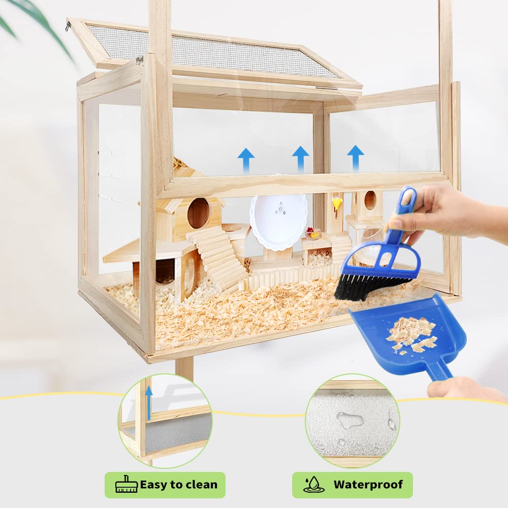 Large Hamster Cages - Wooden Hamster Mice And Rat Habitat With Ventilator Small Animal Cages For Rabbits, Guinea Pigs With Waterproof Bottom Plate