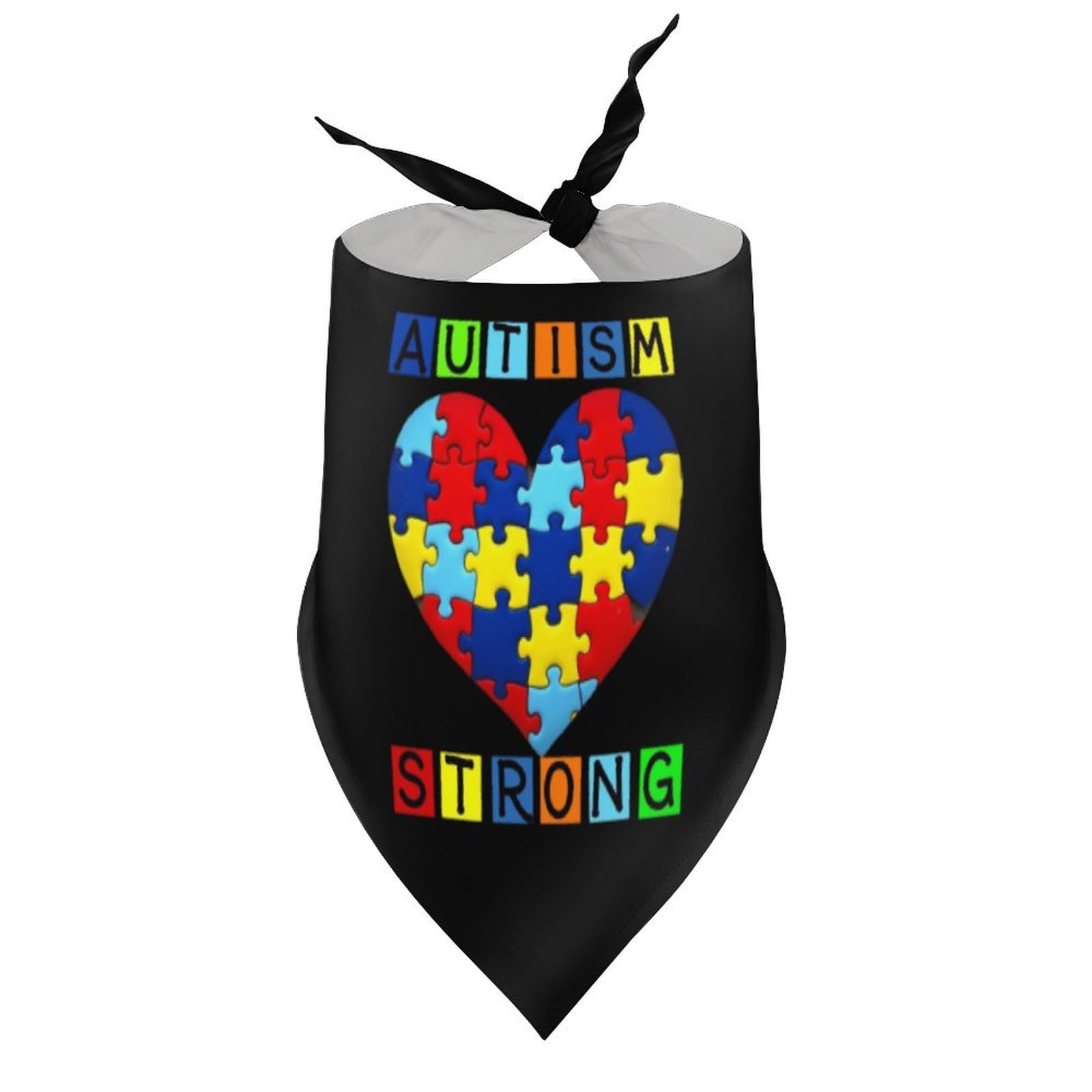 Dog Bandanas Autism Strong Heart Puzzle Piece Awareness (2) Puppy Pet V-Neck Bibs Scarf Triangle Adjustable Kerchief Accessories