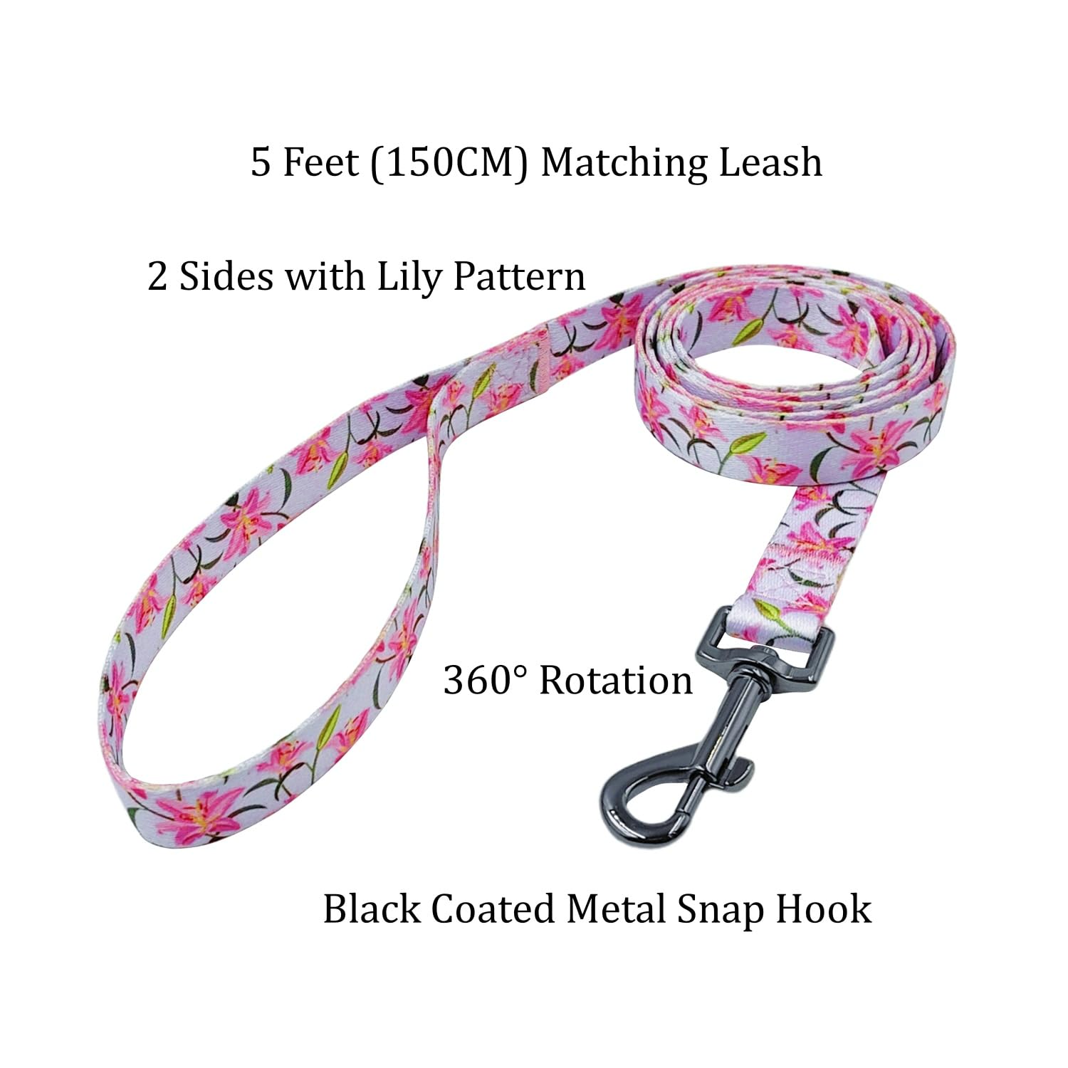 Olahibi Dog Collar And Leash Set, Lily Floral Pattern, Polyester Material, 5Ft Leash, For Medium Dogs.(M, Purple Lily)