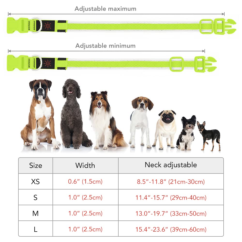 Yfbrite Light Up Dog Collar, Rechargeable Led Dog Collar, Flashing Dog Collar, Adjustable Reflective Dog Collar Safety Glowing At Night (Green, Small)