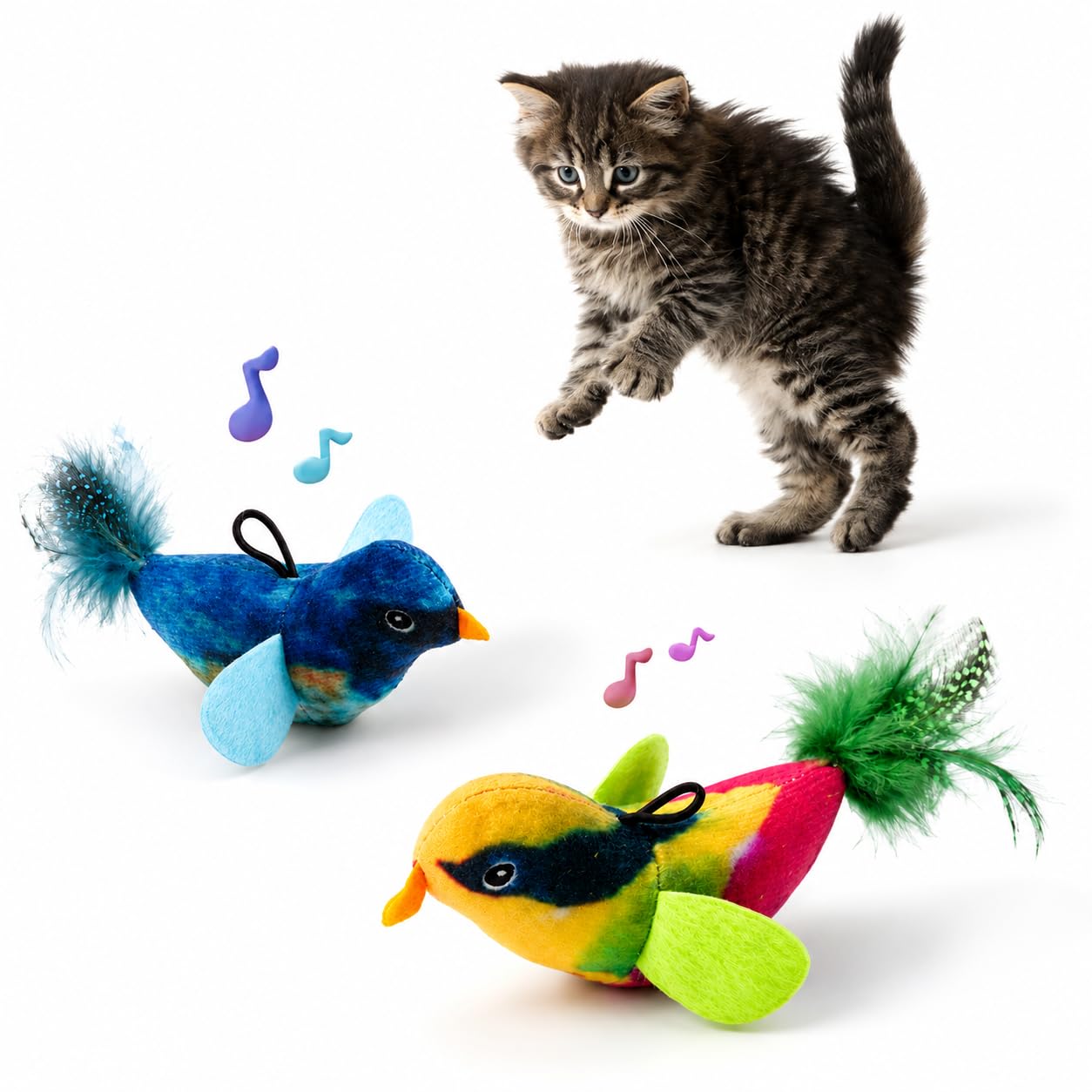 Fexlaro 2Pack Catnip Toys For Indoor Cats, Interactive Plush Bird Toy With Realistic Chirping Sounds, Feather Teaser To Encoura