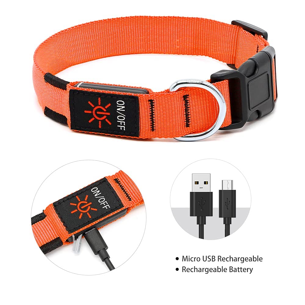 Illumifun Led Dog Collar, Adjustable Glowing Pet Safety Collar, Usb Rechargeable Light Up Collars For Your Dogs Walking At Night (Orange, Small)