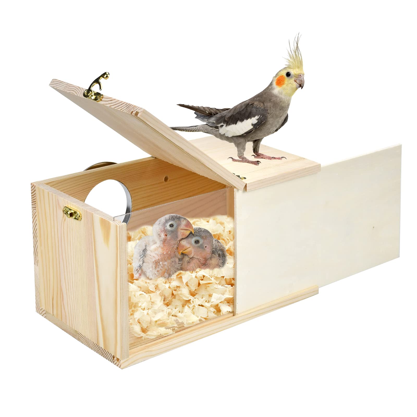 Cooshou Parakeet Nesting Box Cockatiel Nesting Natural Pine Bird Nest Bird Breeding Box House Acrylic Transparent Bird Box With 