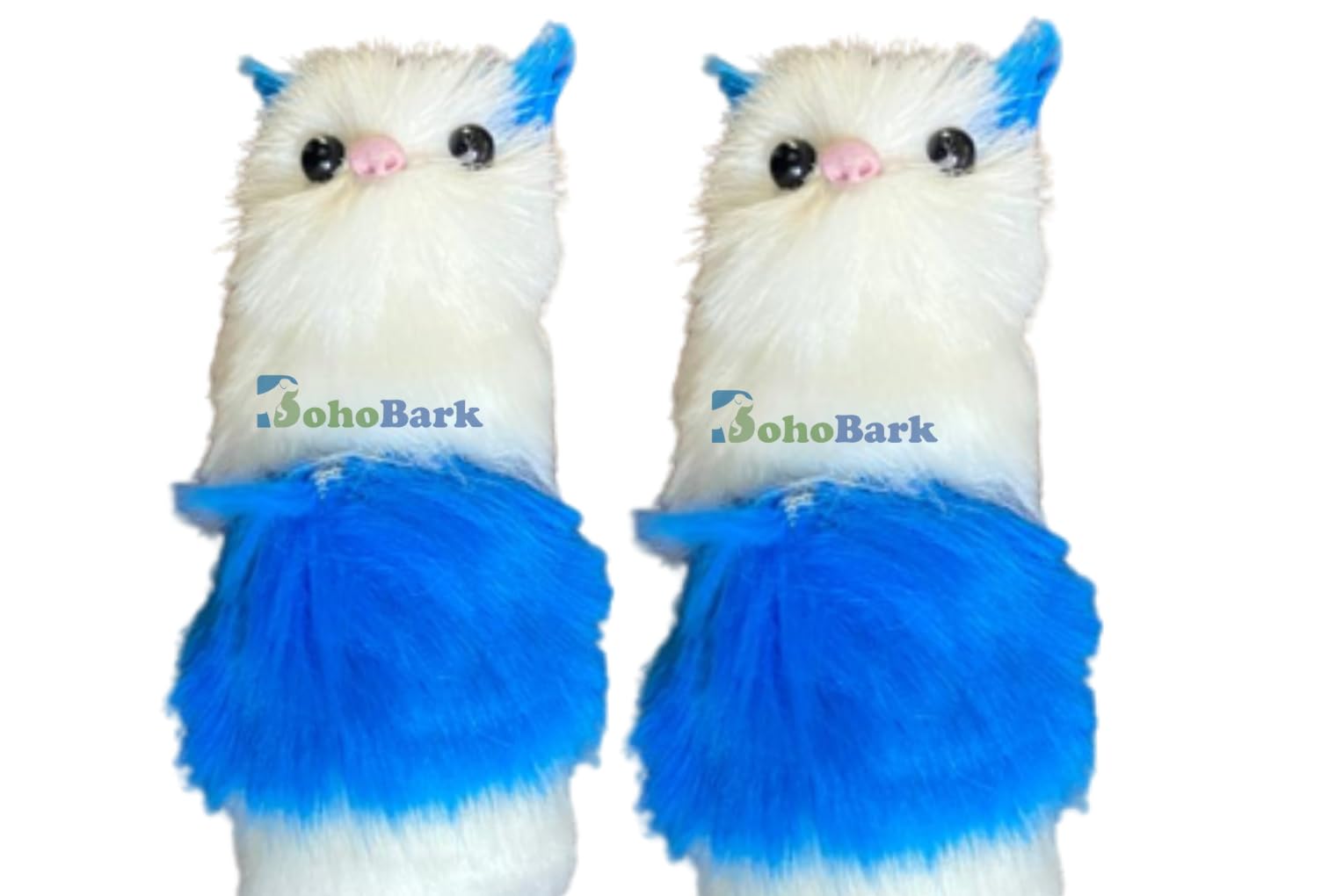 Bohobark Real Fur Toys Kitten Face Soft Toys For Cat White Cat Toy Pack Of 02 Piece (Sky Blue)