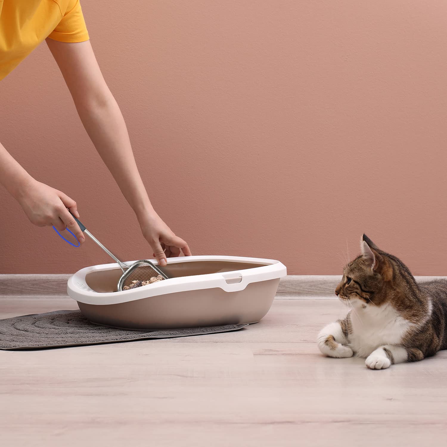 Sand Dipper Stainless Steel Cat Litter Scoop - Square Design, Silver, Long Handle