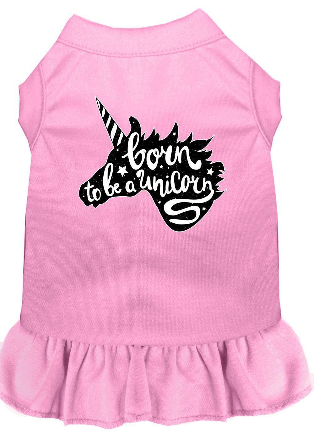 Pet Dog & Cat Dress Screen Printed, Born to Be A Unicorn Black XS (0-3 lbs.)