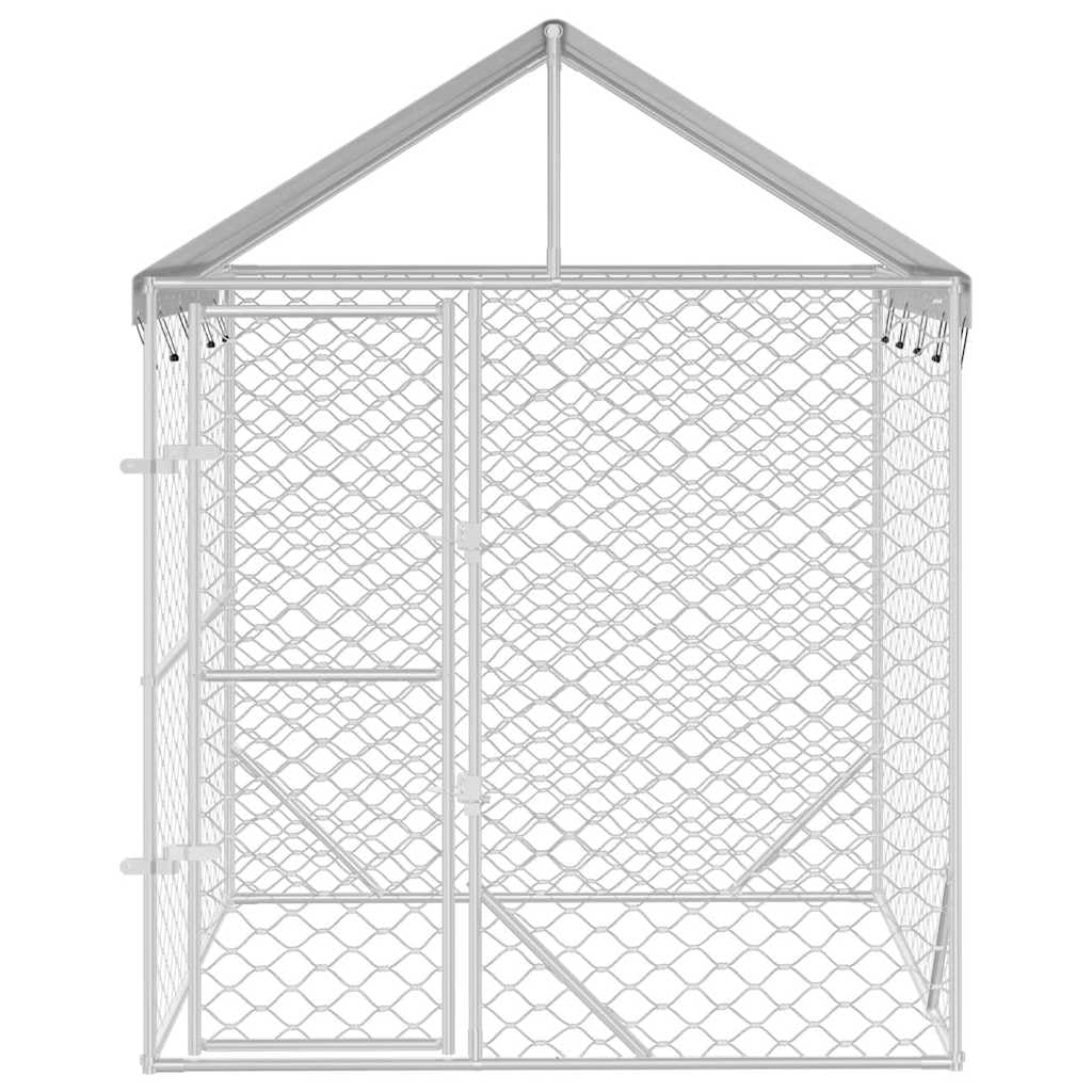 vidaXL Outdoor Dog Kennel with Roof Silver 6.6x6.6x8.2 Galvanized Steel