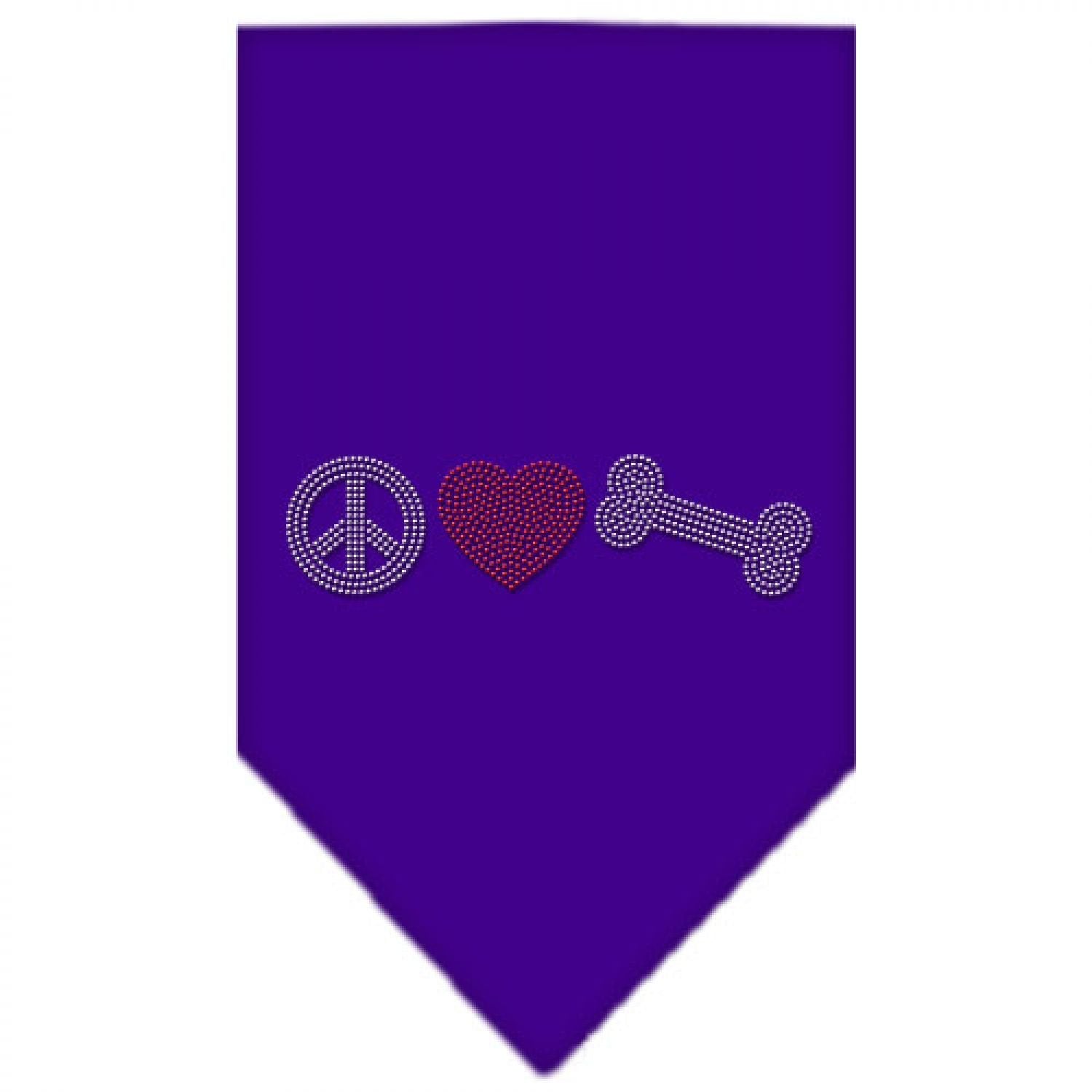 Mirage Pet Products Peace Love Bone Rhinestone Bandana, Small, Purple