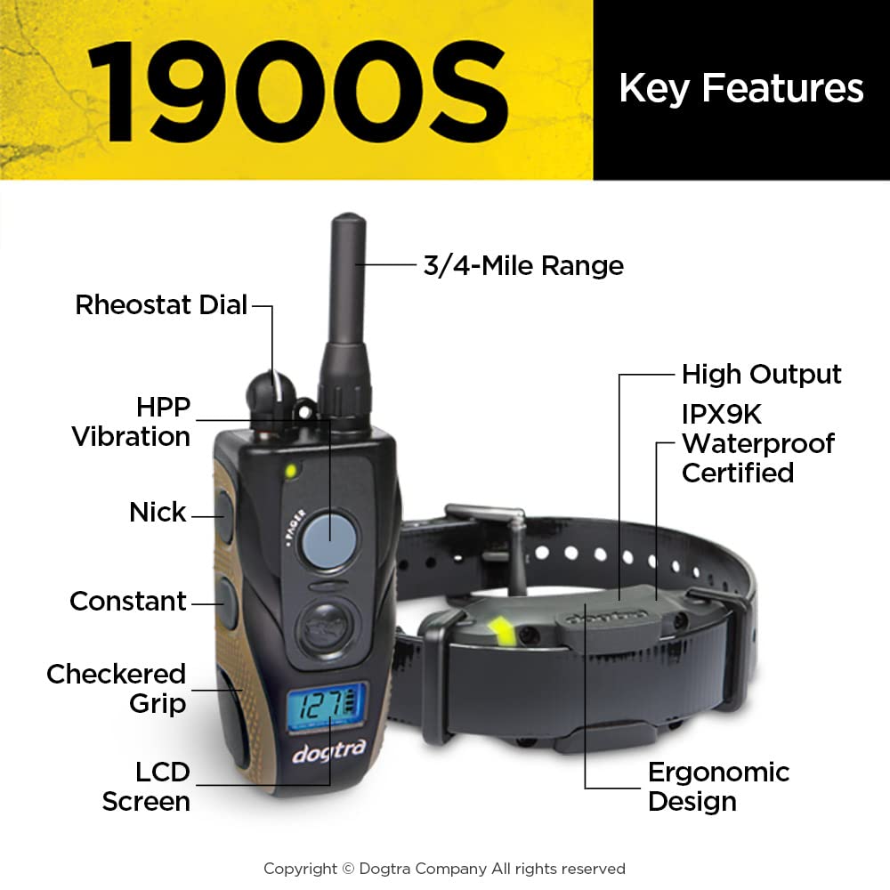 Dogtra 1900S Remote Dog Training E-Collar - 3/4 Mile Range, IPX9K Waterproof, Black/Olive Green, Synthetic Material