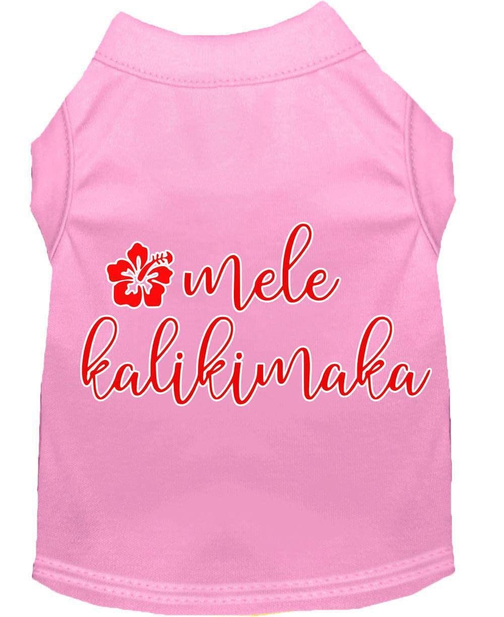 Christmas Pet Dog & Cat Shirt Screen Printed, "Mele Kalikimaka" Light Pink MD (6-10 lbs.)