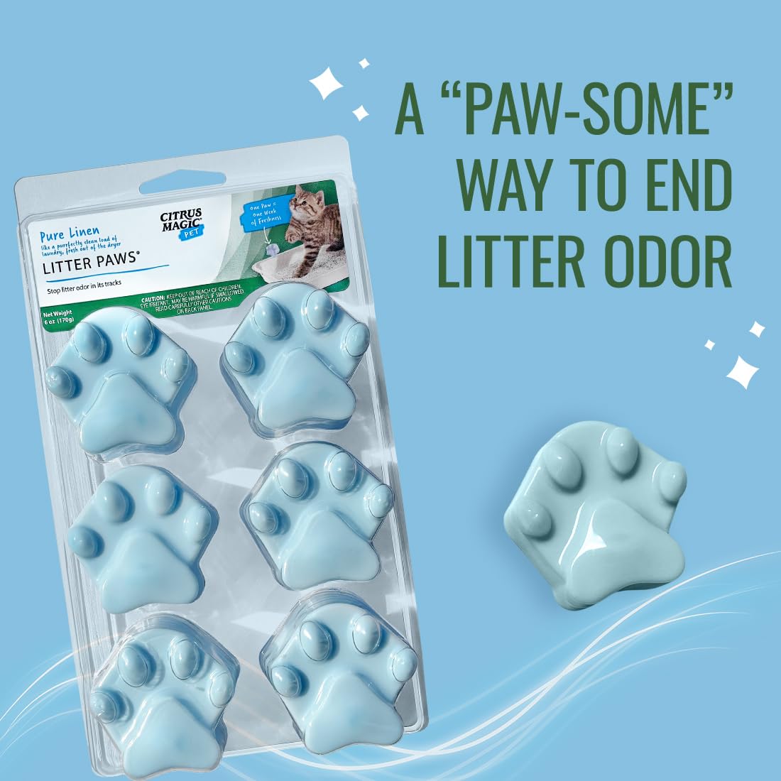 Citrus Magic Pet Odor Control 'Paws' For Litter, Fresh Linen, 6-Count, 6 Oz (Pack Of 6)