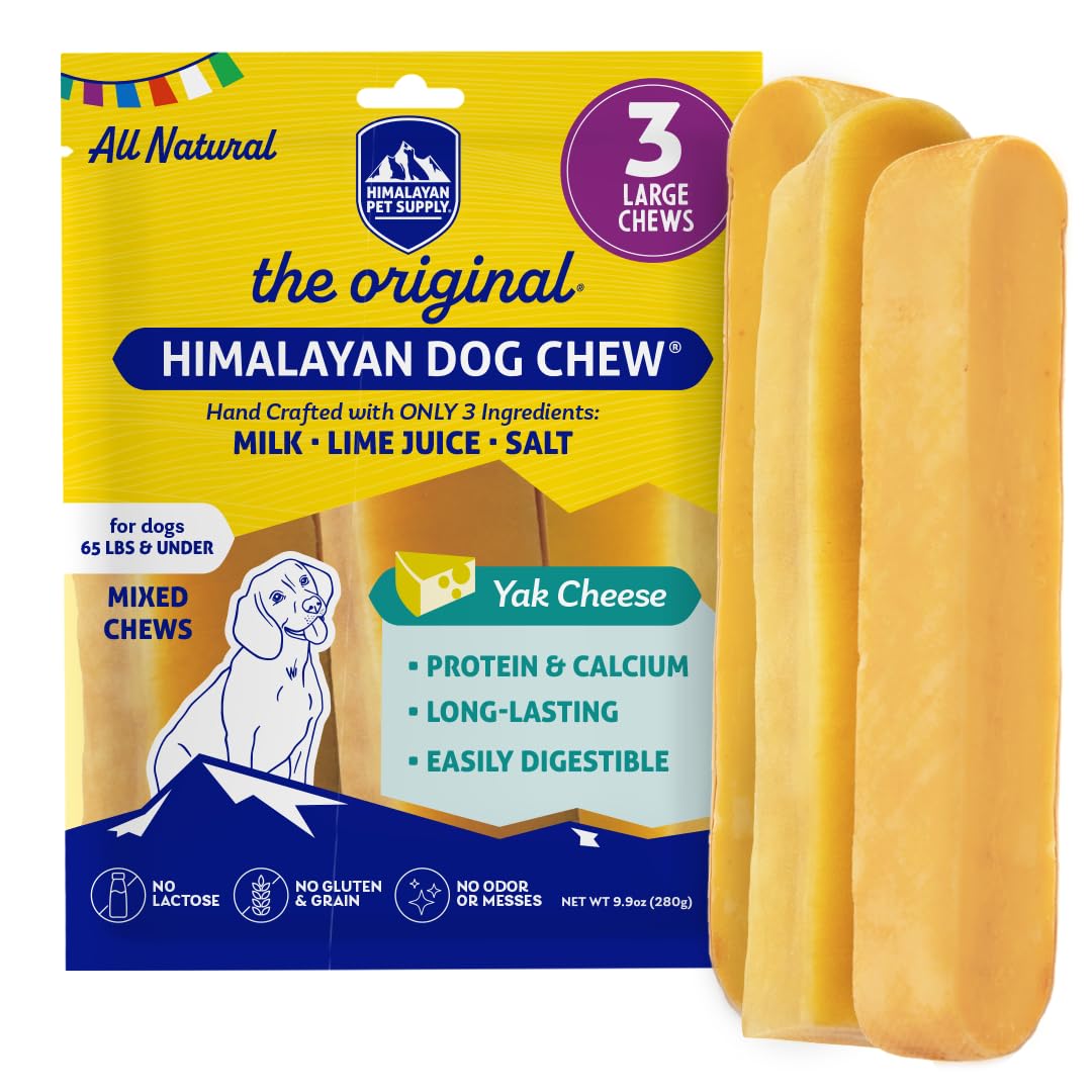 Himalayan Dog Chew Original Yak Cheese Dog Chew, 3 XL/Large Sticks, 3.3 oz, Gluten Free, Healthy Dog Treats, Grain & Lactose Fre