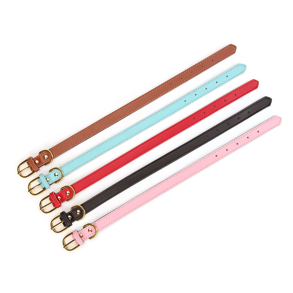Aolove Basic Classic Padded Leather Pet Collars For Cats Puppy Small Medium Dogs (Brown, Medium)
