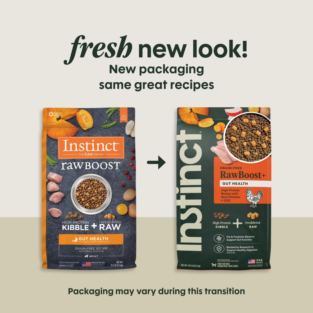 Instinct Raw Boost Natural Dry Dog Food with Freeze Dried Pieces, Grain Free, Real Chicken - Gut Health, 18 lb. Bag