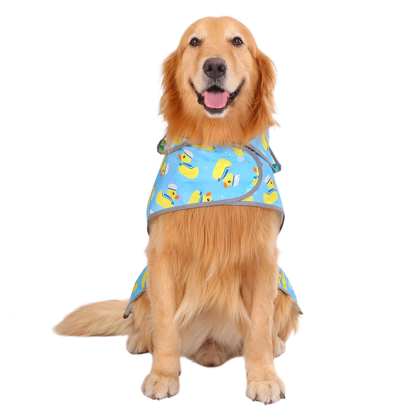 Hde Dog Raincoat With Clear Hood Rain Jacket Poncho For Small Medium Large Dogs Sailor Ducks Blue - Xl