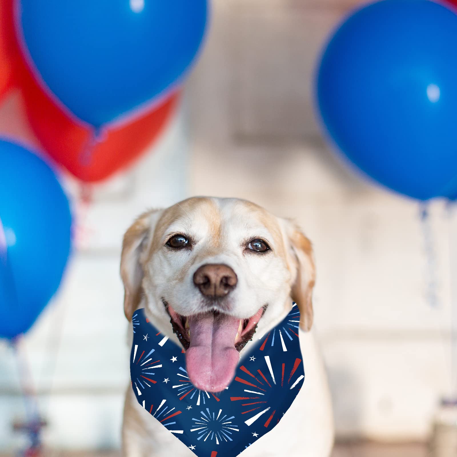 Anydesign 4Pcs Patriotic Dog Bandanas Red Blue Stars Firework Triangle Dog Bibs Adjustable American Flag Style Pet Scarf 4Th Of