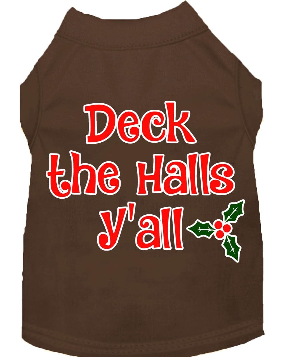Christmas Pet Dog & Cat Shirt Screen Printed, "Deck The Halls, Y'all" Black XS (0-3 lbs.)
