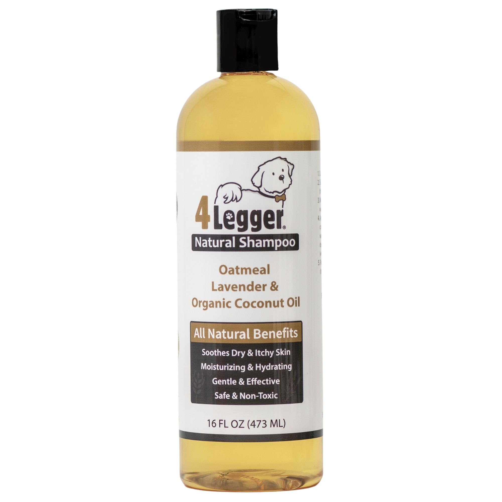 4Legger Organic Natural Dog Shampoo, Hypoallergenic Dog Shampoo, Puppy Safe Coconut Oil, Sensitive Skin, Fragrance Free with Alo