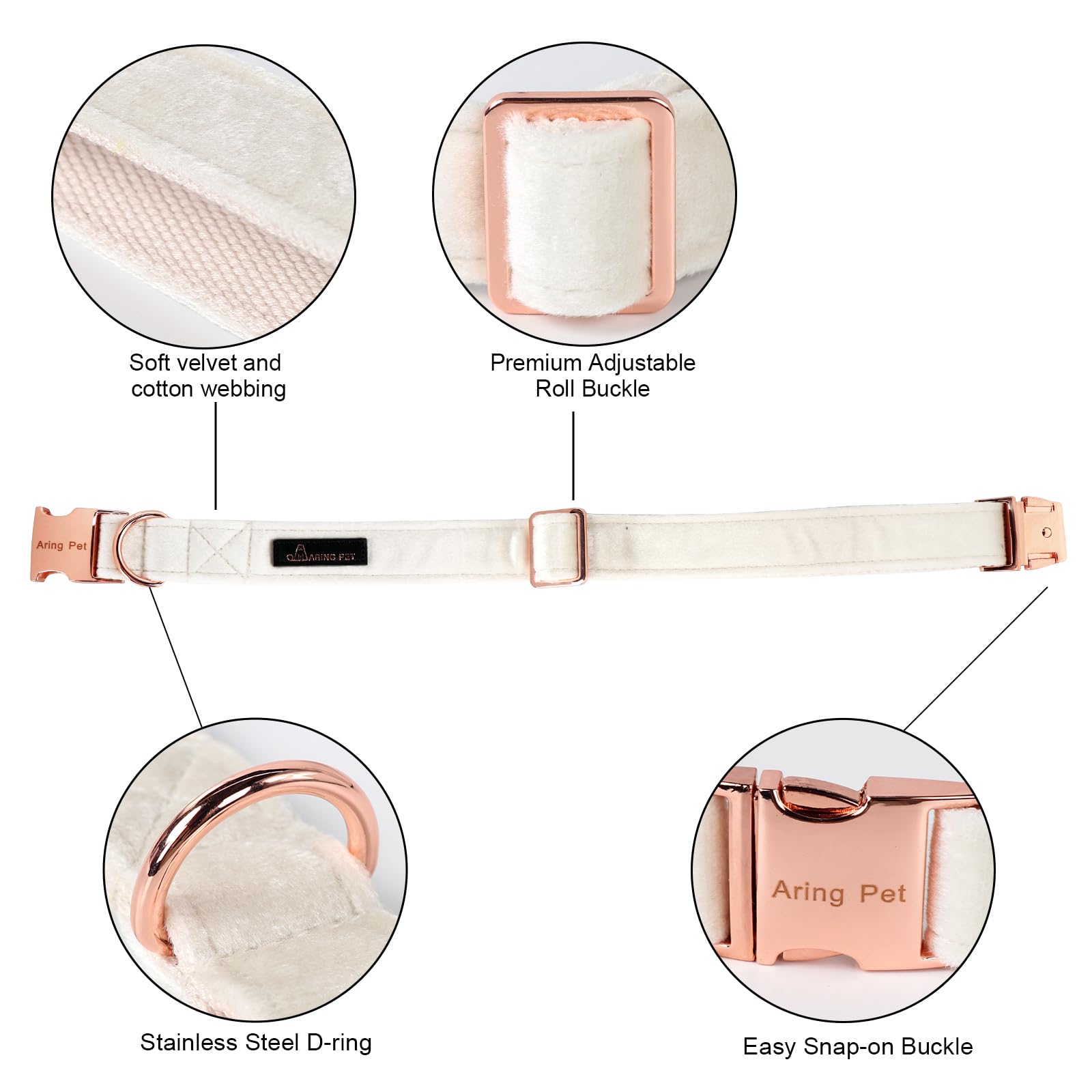 ARING PET Bowtie Dog Collar-Velvet Dog Collars with Detachable Bowtie, White Wedding Soft Dog Collar,Medium.