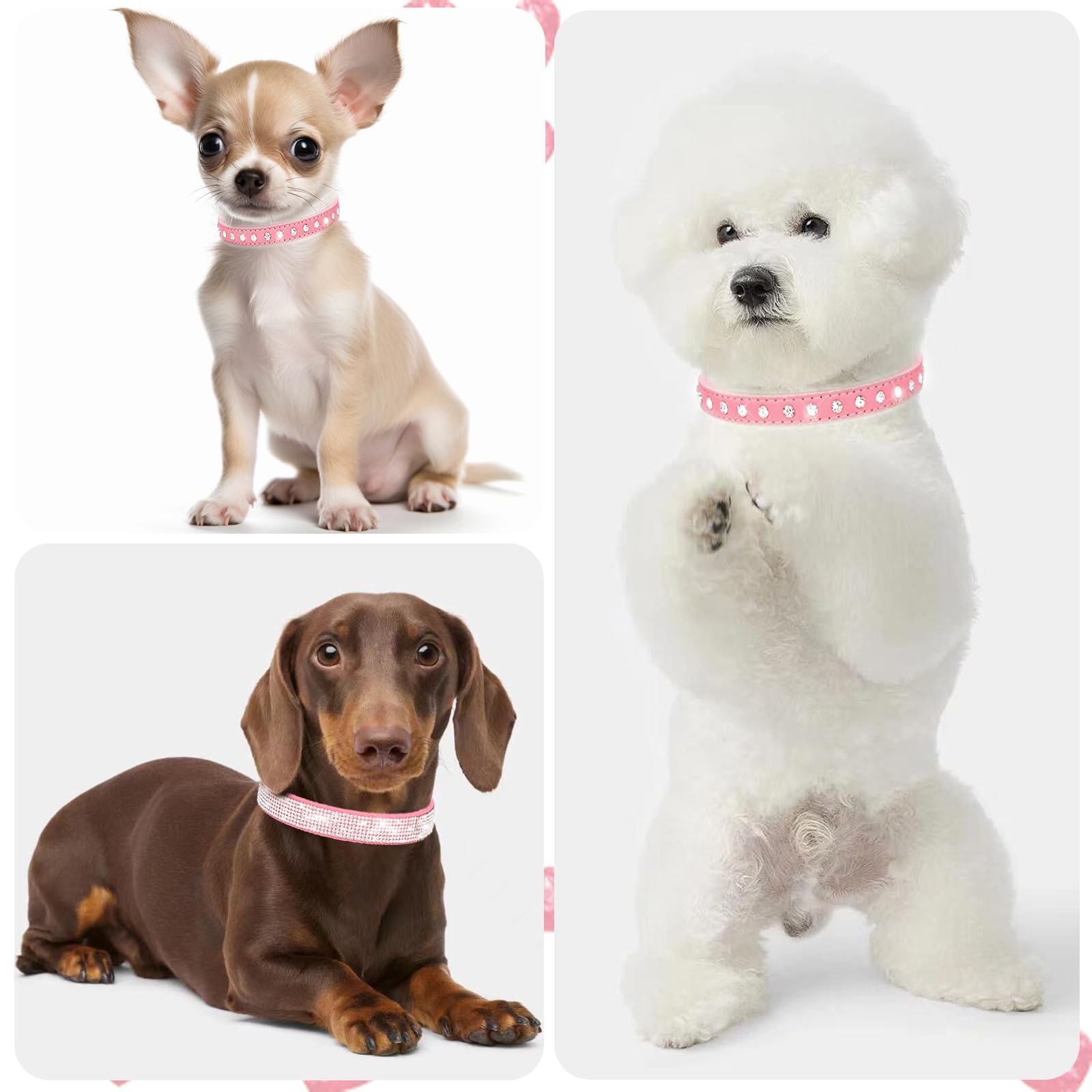 Pink Bling Dog Collars For Medium Dogs, 2-Pack Rhinestone Dog Collar Soft Suede Glitter Diamond Jewelry Crystal Female Puppy Col