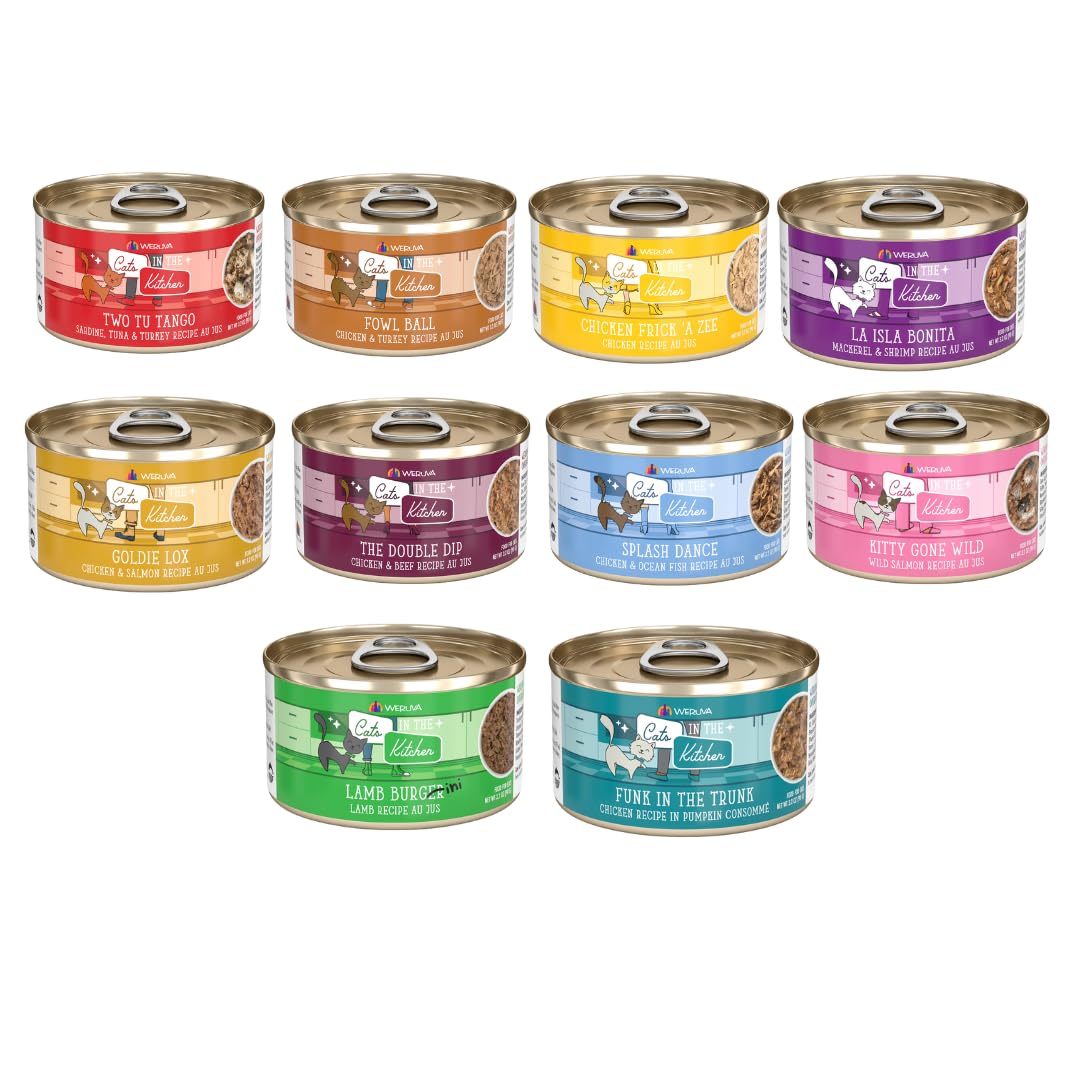 Weruva Grain Free Cats in The Kitchen Canned Cat Food 10 Flavor Variety Bundle - 3.2 oz Cans (10 Total Cans)
